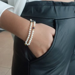 Βραχιόλι με Κ14 χρυσά στοιχεία και 2 σειρές μαργαριτάρια - F125233